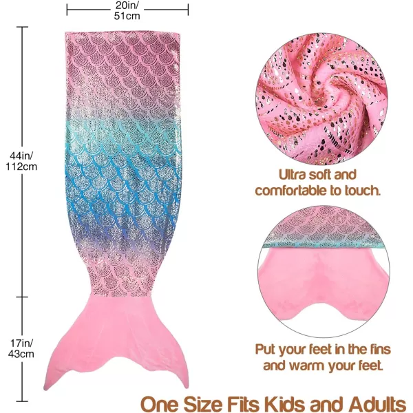 Catalonia Kids Mermaid Tail Blanket Super Soft Plush Flannel Sleeping Snuggle Blanket for Girls Rainbow Tiedye Fish Scale Pattern Gift IdeaShiny Rainbow Ombre