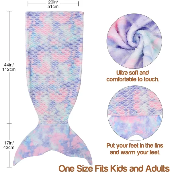 Catalonia Kids Mermaid Tail Blanket Super Soft Plush Flannel Sleeping Snuggle Blanket for Girls Rainbow Tiedye Fish Scale Pattern Gift IdeaTiedye