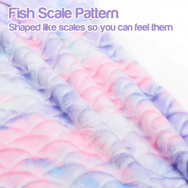 Catalonia Kids Mermaid Tail Blanket Super Soft Plush Flannel Sleeping Snuggle Blanket for Girls Rainbow Tiedye Fish Scale Pattern Gift IdeaTiedye