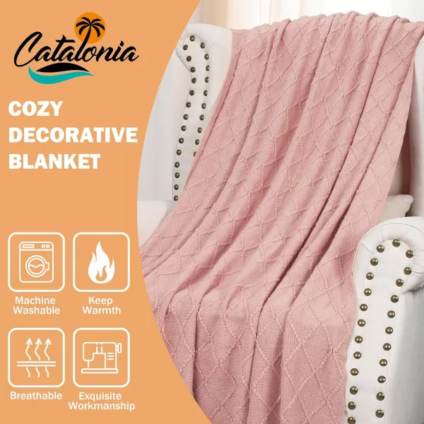 Catalonia Knitted Throw for Couch Decorative Blanket with Fringe Acrylic Leisure Blanket for Bed Sofa Living Room  All Seasons LightweighAcrylic Throw 6080 Inch Pink