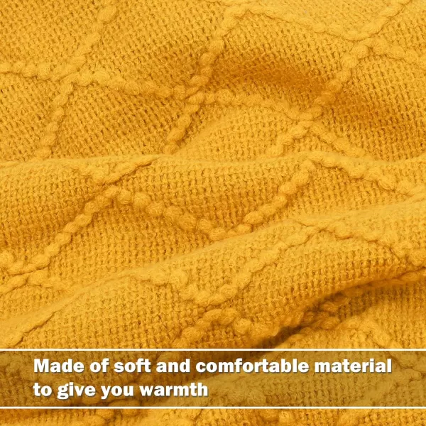 Catalonia Knitted Throw for Couch Decorative Blanket with Fringe Acrylic Leisure Blanket for Bed Sofa Living Room  All Seasons LightweighAcrylic Throw 6080 Inch Yellow