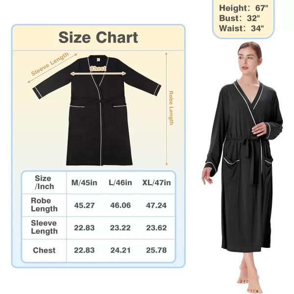 Catalonia Lightweight Womens Robes Ladies Bathrobe Silky Soft Long Summer KimonoBlack