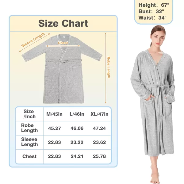 Catalonia Lightweight Womens Robes Ladies Bathrobe Silky Soft Long Summer KimonoGray Ash