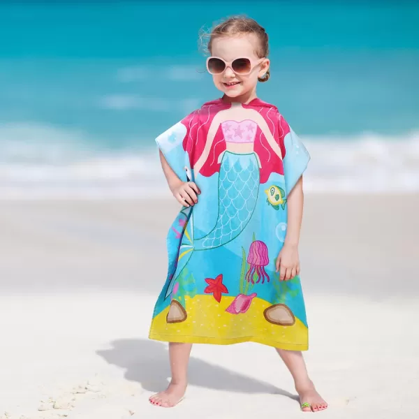 Catalonia Mermaid Hooded Bath Towel for 2 to 6 Years Girl100 Cotton Water Absorption Beach Poncho Swim Changing Robe Sand ProofMermaid