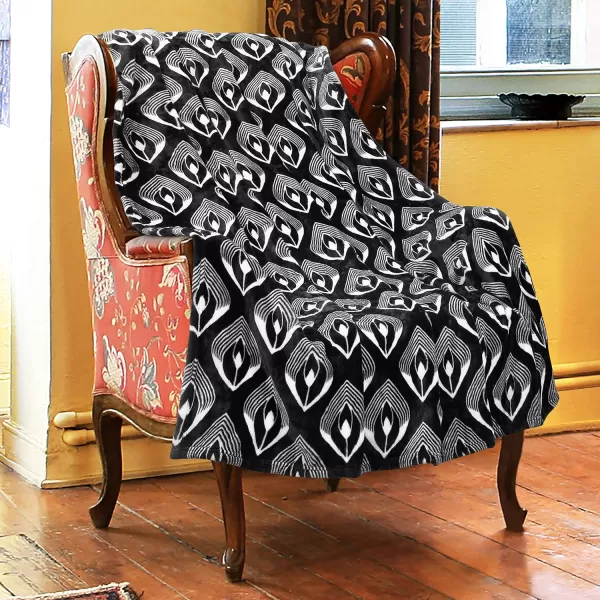 Catalonia Moroccan Ikat Fleece Throw Blanket for Couch Lightweight Soft Cozy All Seasons Lounging Blanket Retro Living Room Decor Blanket 50x60 inchesThrow 50x60 Inch Lotus Black