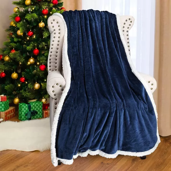 Catalonia Navy Blue Sherpa Fleece Blanket for Bed Super Soft Fleece Plush Sofa Couch Throw Blanket TV Bed Blanket Comfy Cozy Fluffy Warm Comforter Caring Gift 60x80 inch60x80 inches Blue