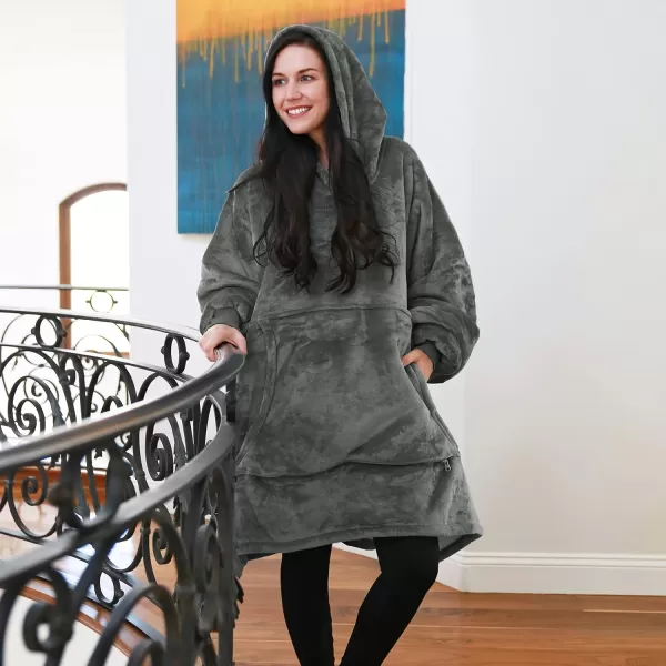 Catalonia Oversized Blanket Hoodie Sweatshirt Wearable Sherpa Blanket Pullover Ideal GiftingGray