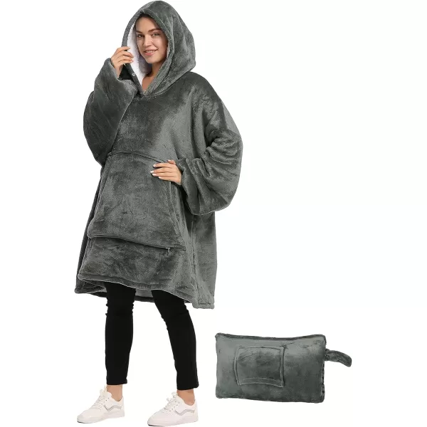 Catalonia Oversized Blanket Hoodie Sweatshirt Wearable Sherpa Blanket Pullover Ideal GiftingGray