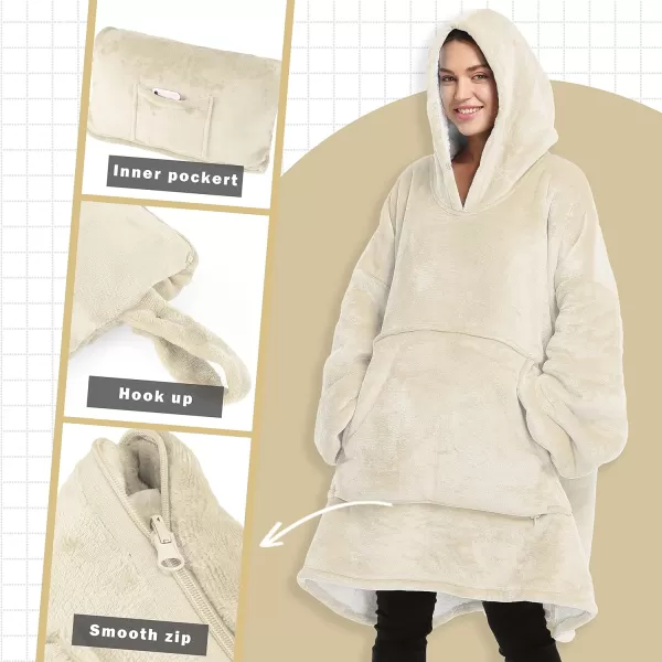 Catalonia Oversized Blanket Hoodie Sweatshirt Wearable Sherpa Blanket Pullover Ideal GiftingIvory