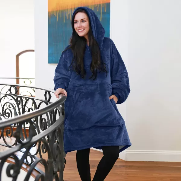 Catalonia Oversized Blanket Hoodie Sweatshirt Wearable Sherpa Blanket Pullover Ideal GiftingNavy