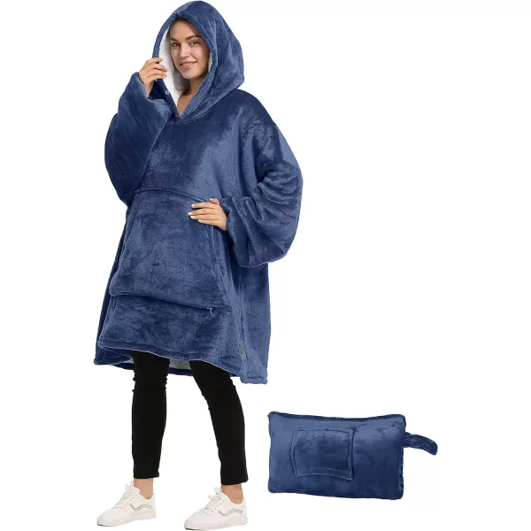 Catalonia Oversized Blanket Hoodie Sweatshirt Wearable Sherpa Blanket Pullover Ideal GiftingNavy