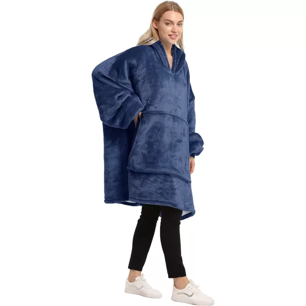 Catalonia Oversized Blanket Hoodie Sweatshirt Wearable Sherpa Blanket Pullover Ideal GiftingNavy