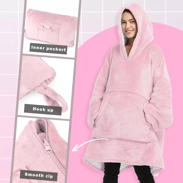 Catalonia Oversized Blanket Hoodie Sweatshirt Wearable Sherpa Blanket Pullover Ideal GiftingPink