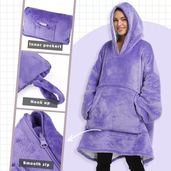 Catalonia Oversized Blanket Hoodie Sweatshirt Wearable Sherpa Blanket Pullover Ideal GiftingPurple