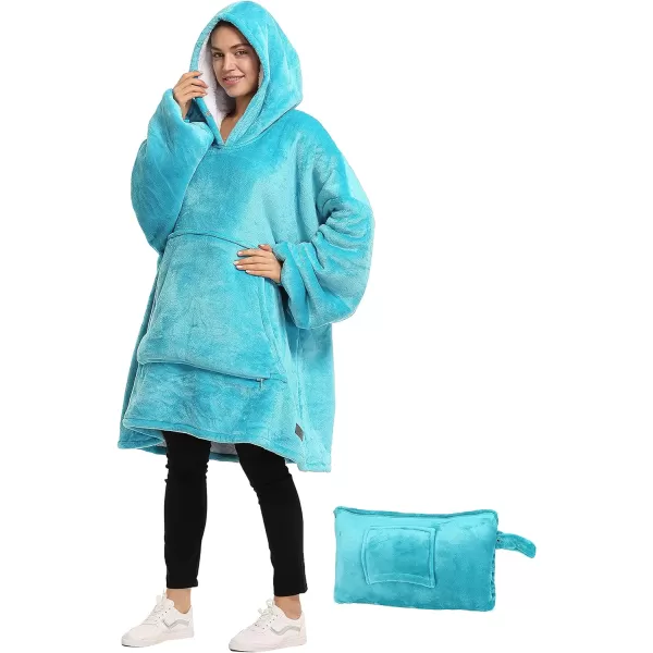 Catalonia Oversized Blanket Hoodie Sweatshirt Wearable Sherpa Blanket Pullover Ideal GiftingTurquoise