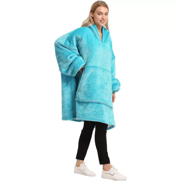 Catalonia Oversized Blanket Hoodie Sweatshirt Wearable Sherpa Blanket Pullover Ideal GiftingTurquoise