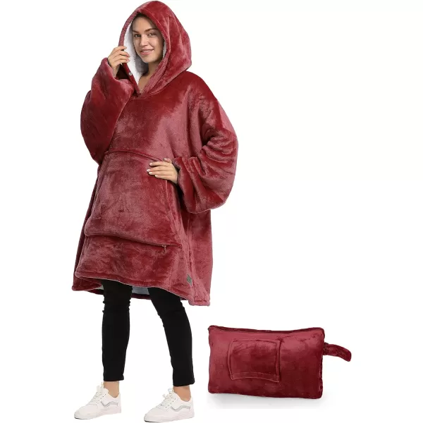 Catalonia Oversized Blanket Hoodie Sweatshirt Wearable Sherpa Blanket Pullover Ideal GiftingWine