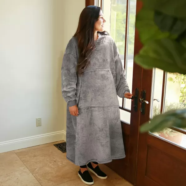 Catalonia Oversized Blanket Hoodie Sweatshirt Wearable Sherpa Lounging Pullover for Adults Women MenAsh Greyextra Long