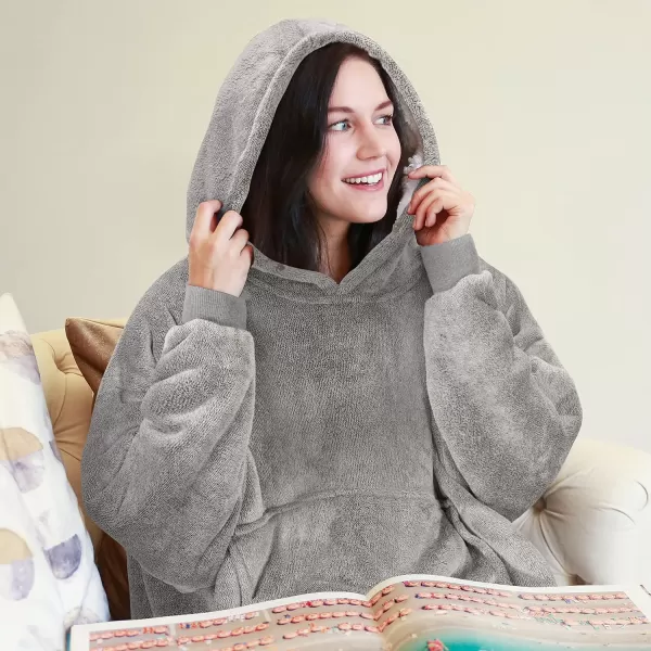 Catalonia Oversized Blanket Hoodie Sweatshirt Wearable Sherpa Lounging Pullover for Adults Women MenAsh Greyextra Long