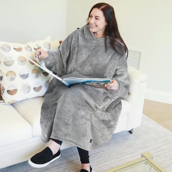 Catalonia Oversized Blanket Hoodie Sweatshirt Wearable Sherpa Lounging Pullover for Adults Women MenAsh Greyextra Long