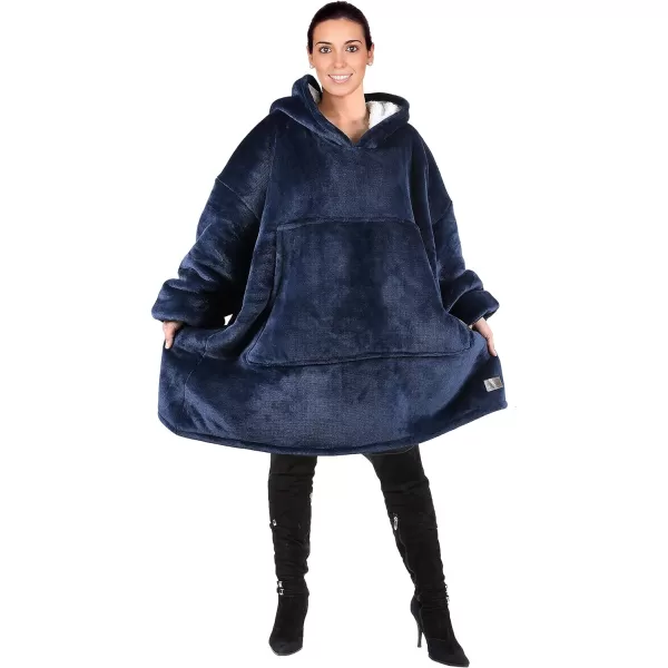 Catalonia Oversized Blanket Hoodie Sweatshirt Wearable Sherpa Lounging Pullover for Adults Women MenBlue