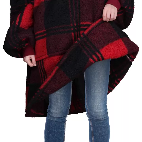 Catalonia Oversized Blanket Hoodie Sweatshirt Wearable Sherpa Lounging Pullover for Adults Women MenBufflo Plaid Red