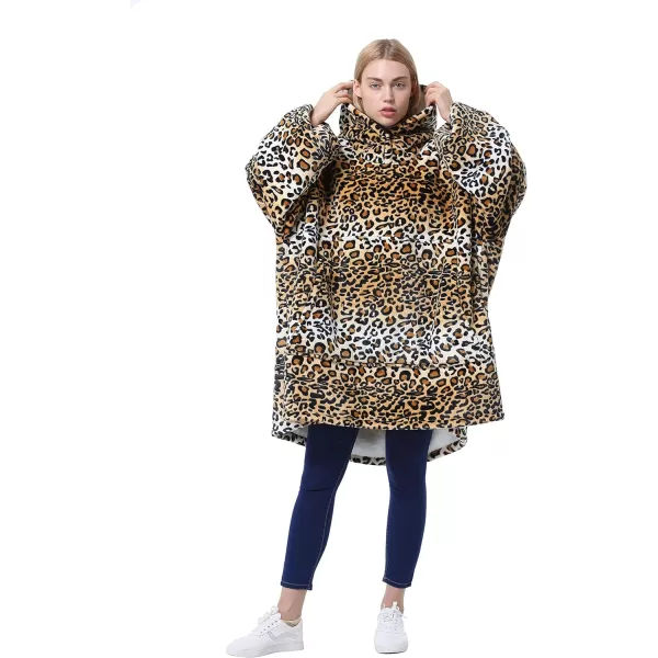 Catalonia Oversized Blanket Hoodie Sweatshirt Wearable Sherpa Lounging Pullover for Adults Women MenCheetah