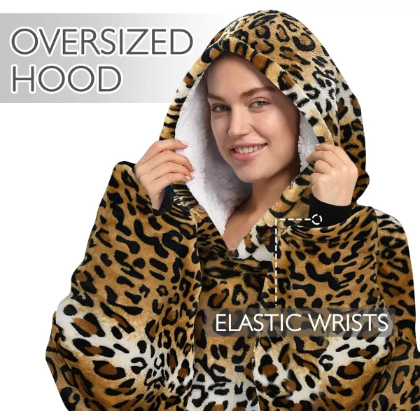 Catalonia Oversized Blanket Hoodie Sweatshirt Wearable Sherpa Lounging Pullover for Adults Women MenCheetah