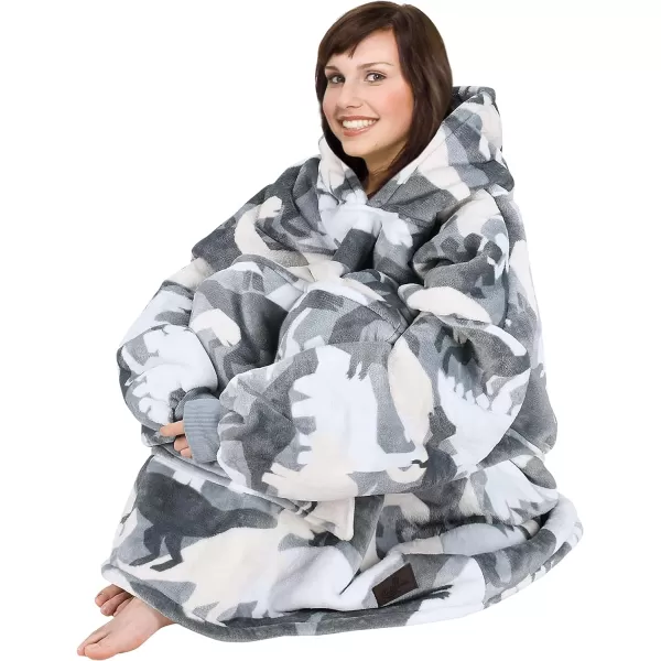 Catalonia Oversized Blanket Hoodie Sweatshirt Wearable Sherpa Lounging Pullover for Adults Women MenDinosaur