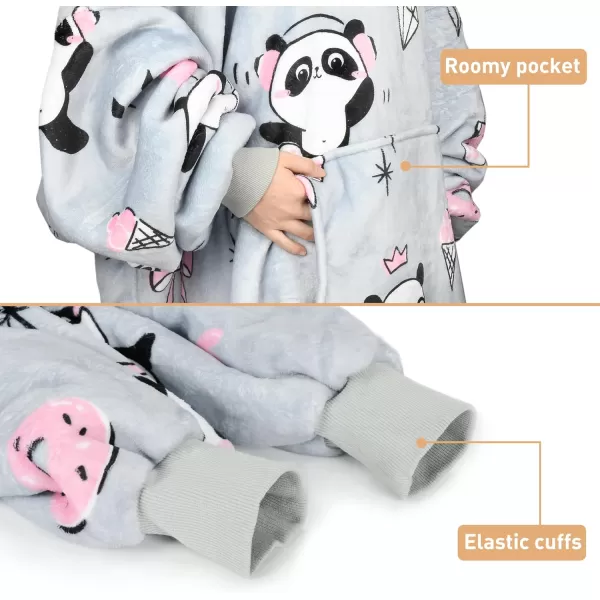 Catalonia Oversized Blanket Hoodie Sweatshirt Wearable Sherpa Lounging Pullover for Adults Women MenGirl Panda Grey