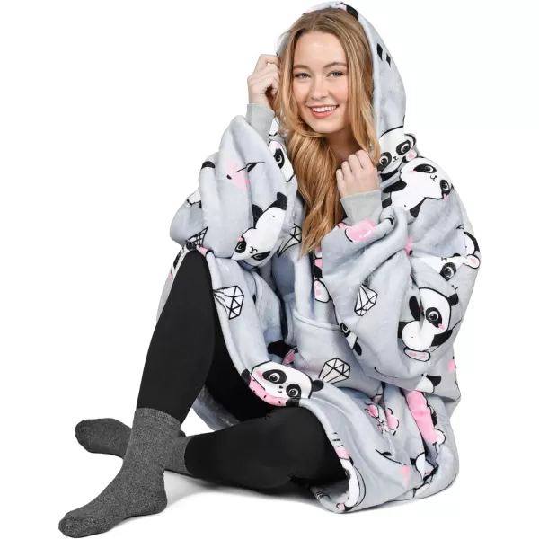 Catalonia Oversized Blanket Hoodie Sweatshirt Wearable Sherpa Lounging Pullover for Adults Women MenGirl Panda Grey