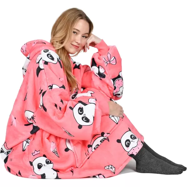 Catalonia Oversized Blanket Hoodie Sweatshirt Wearable Sherpa Lounging Pullover for Adults Women MenGirl Panda Pink