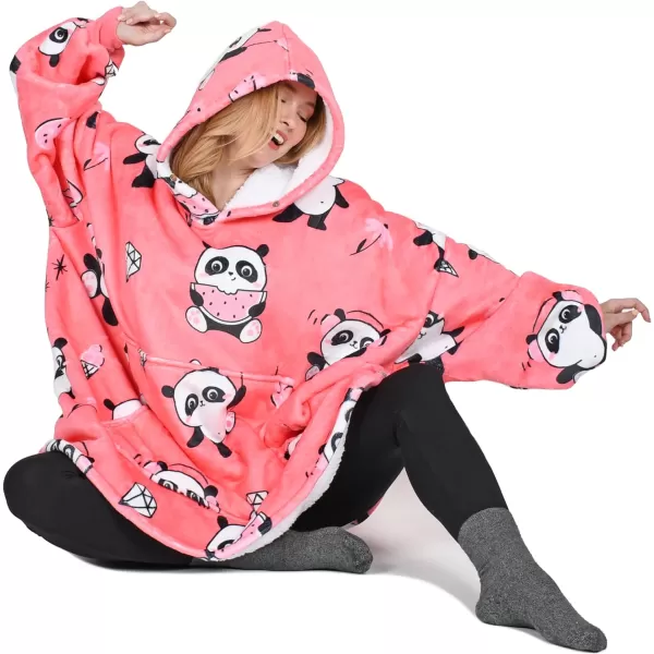 Catalonia Oversized Blanket Hoodie Sweatshirt Wearable Sherpa Lounging Pullover for Adults Women MenGirl Panda Pink