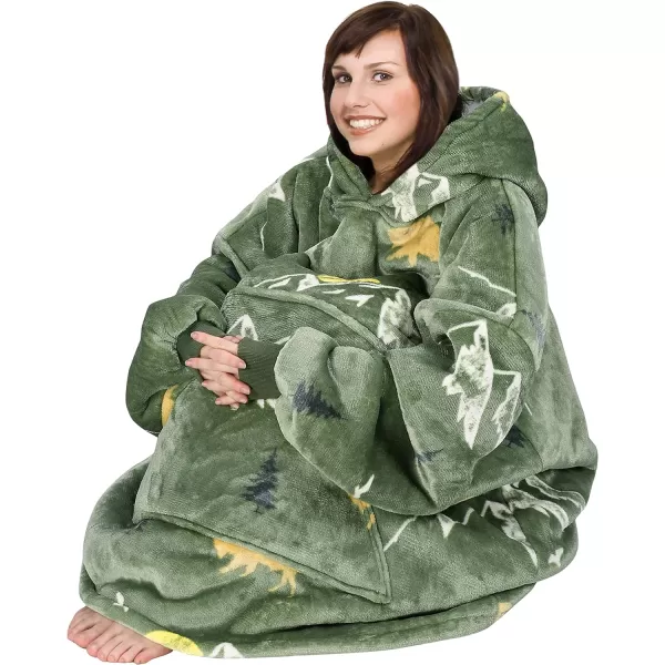 Catalonia Oversized Blanket Hoodie Sweatshirt Wearable Sherpa Lounging Pullover for Adults Women MenGreen Camping