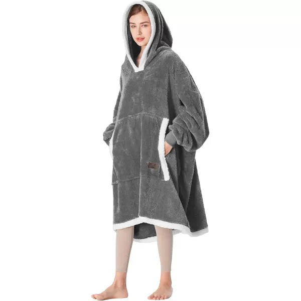 Catalonia Oversized Blanket Hoodie Sweatshirt Wearable Sherpa Lounging Pullover for Adults Women MenGreysingle Layer