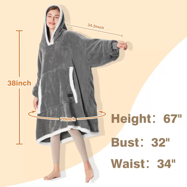 Catalonia Oversized Blanket Hoodie Sweatshirt Wearable Sherpa Lounging Pullover for Adults Women MenGreysingle Layer