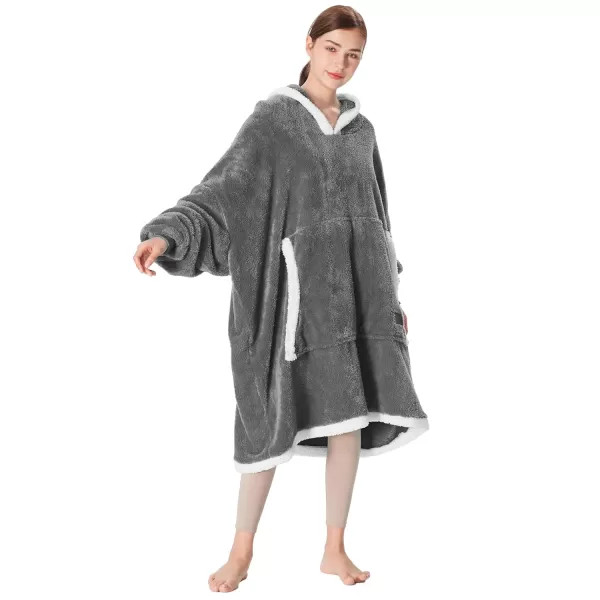 Catalonia Oversized Blanket Hoodie Sweatshirt Wearable Sherpa Lounging Pullover for Adults Women MenGreysingle Layer