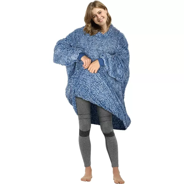 Catalonia Oversized Blanket Hoodie Sweatshirt Wearable Sherpa Lounging Pullover for Adults Women MenOmbre Blue