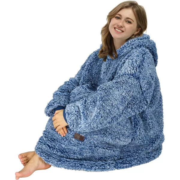 Catalonia Oversized Blanket Hoodie Sweatshirt Wearable Sherpa Lounging Pullover for Adults Women MenOmbre Blue