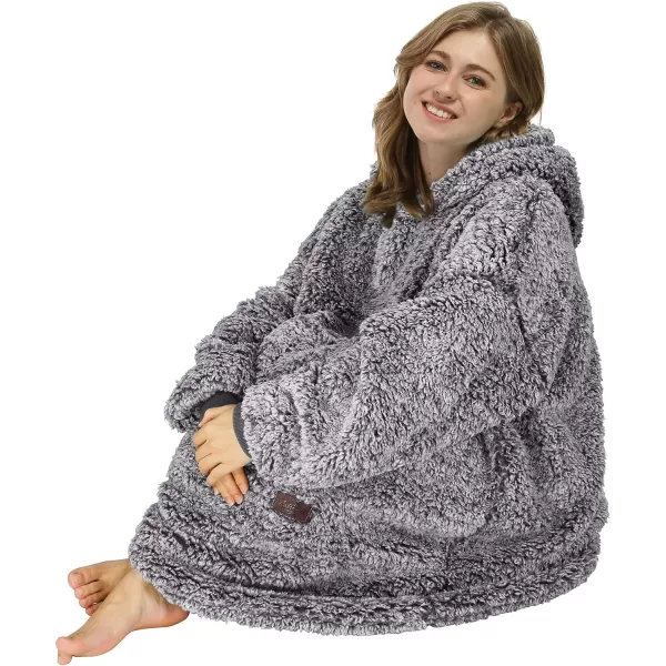 Catalonia Oversized Blanket Hoodie Sweatshirt Wearable Sherpa Lounging Pullover for Adults Women MenOmbre Grey