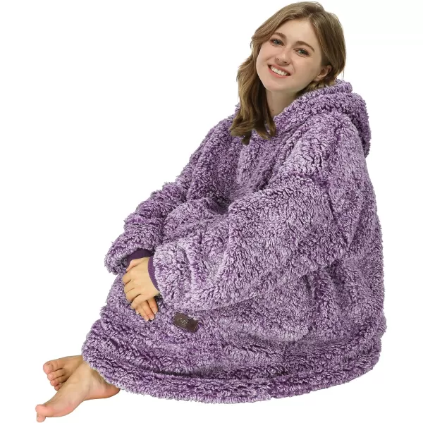 Catalonia Oversized Blanket Hoodie Sweatshirt Wearable Sherpa Lounging Pullover for Adults Women MenOmbre Purple