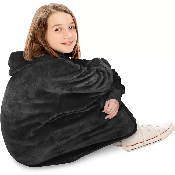 Catalonia Oversized Blanket Hoodie Sweatshirt for Kids Wearable Fleece Pullover with Large Front Pocket Teen Boys GirlsBlack