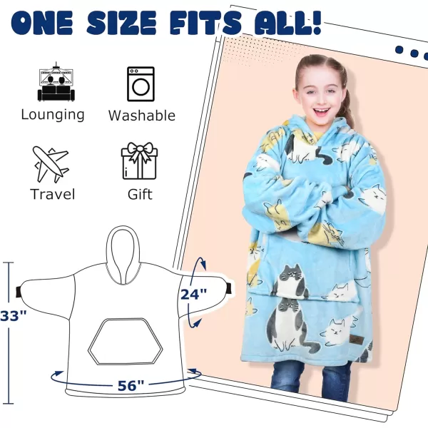 Catalonia Oversized Blanket Hoodie Sweatshirt for Kids Wearable Fleece Pullover with Large Front Pocket Teen Boys GirlsGlow in the Darkcat