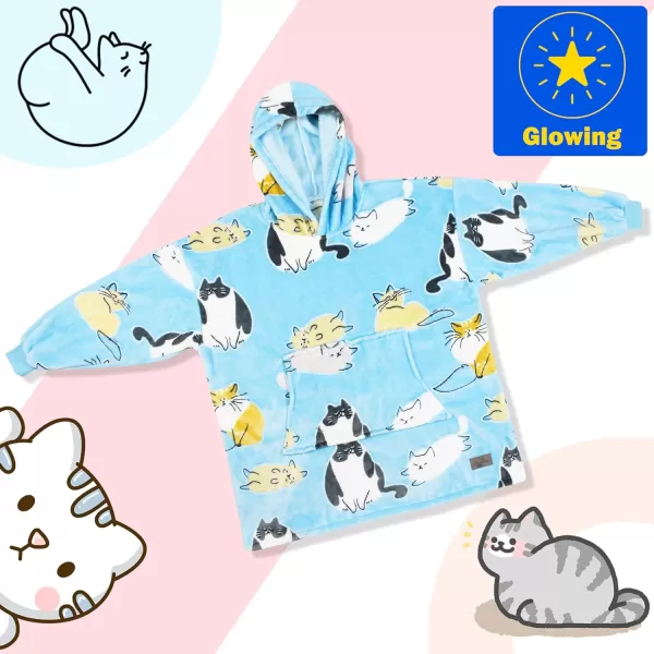 Catalonia Oversized Blanket Hoodie Sweatshirt for Kids Wearable Fleece Pullover with Large Front Pocket Teen Boys GirlsGlow in the Darkcat