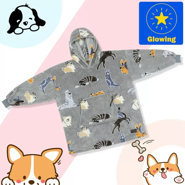 Catalonia Oversized Blanket Hoodie Sweatshirt for Kids Wearable Fleece Pullover with Large Front Pocket Teen Boys GirlsGlow in the Darkdog