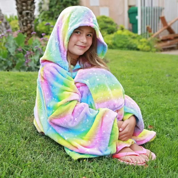 Catalonia Oversized Blanket Hoodie Sweatshirt for Kids Wearable Fleece Pullover with Large Front Pocket Teen Boys GirlsRainbow