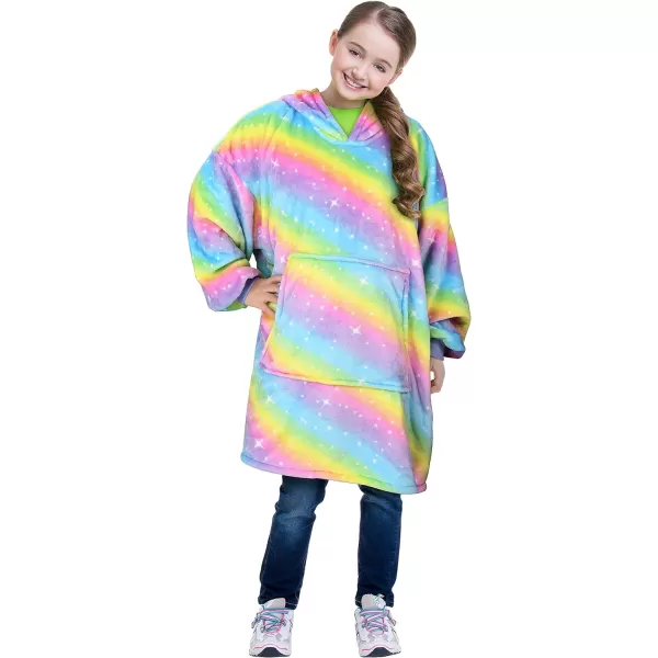 Catalonia Oversized Blanket Hoodie Sweatshirt for Kids Wearable Fleece Pullover with Large Front Pocket Teen Boys GirlsRainbow