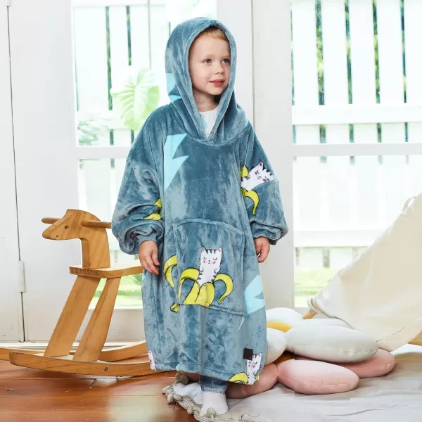 Catalonia Oversized Blanket Hoodie for Kids Wearable Fleece Sweatshirt Pullover with Large Front Pocket 412 Years Boy GirlBanana Cat Grey