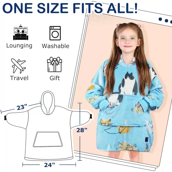 Catalonia Oversized Blanket Hoodie for Kids Wearable Fleece Sweatshirt Pullover with Large Front Pocket 412 Years Boy GirlCat Blue