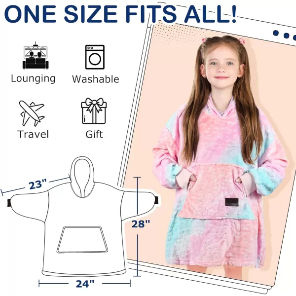 Catalonia Oversized Blanket Hoodie for Kids Wearable Fleece Sweatshirt Pullover with Large Front Pocket 412 Years Boy GirlCat Rainbow